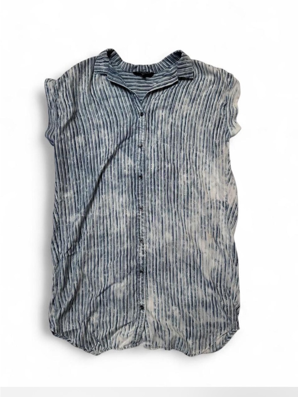 Velvet Heart Striped Short-Sleeve Button-Up Shirt Dress in Blue and Whit